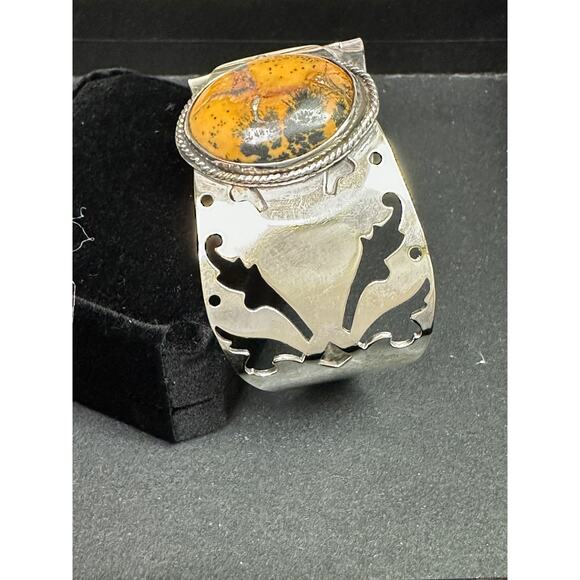 Unique Wide Silver Serving Pieces Cuff Bracelet w/ Jasper Stone - Spoon Bracelet - Picture 3 of 7